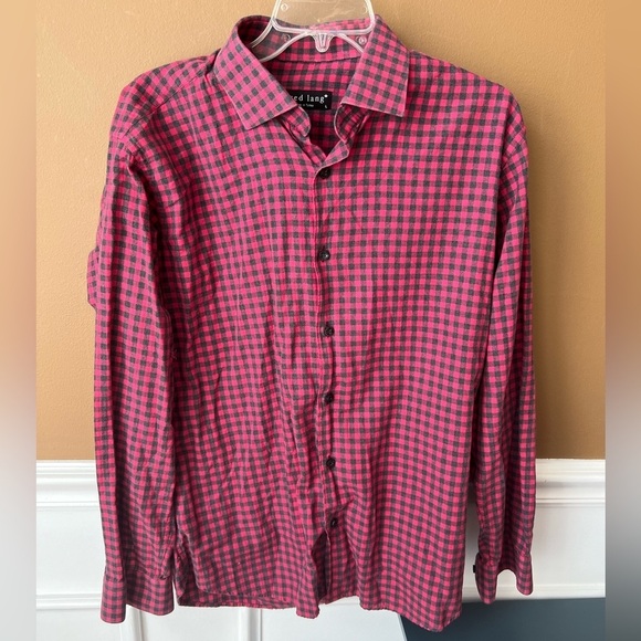 Jared Lang Men's Red Checkered Shirt Size Large Button Down Casual - Picture 2 of 9